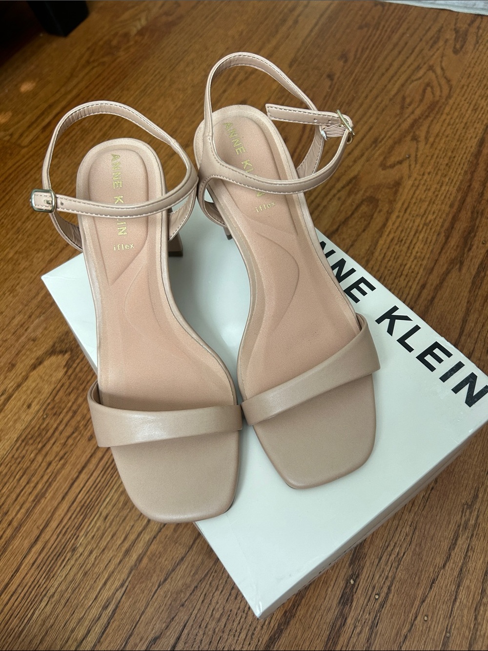 Anne Klein Neutral Block Heels with Toe Strap